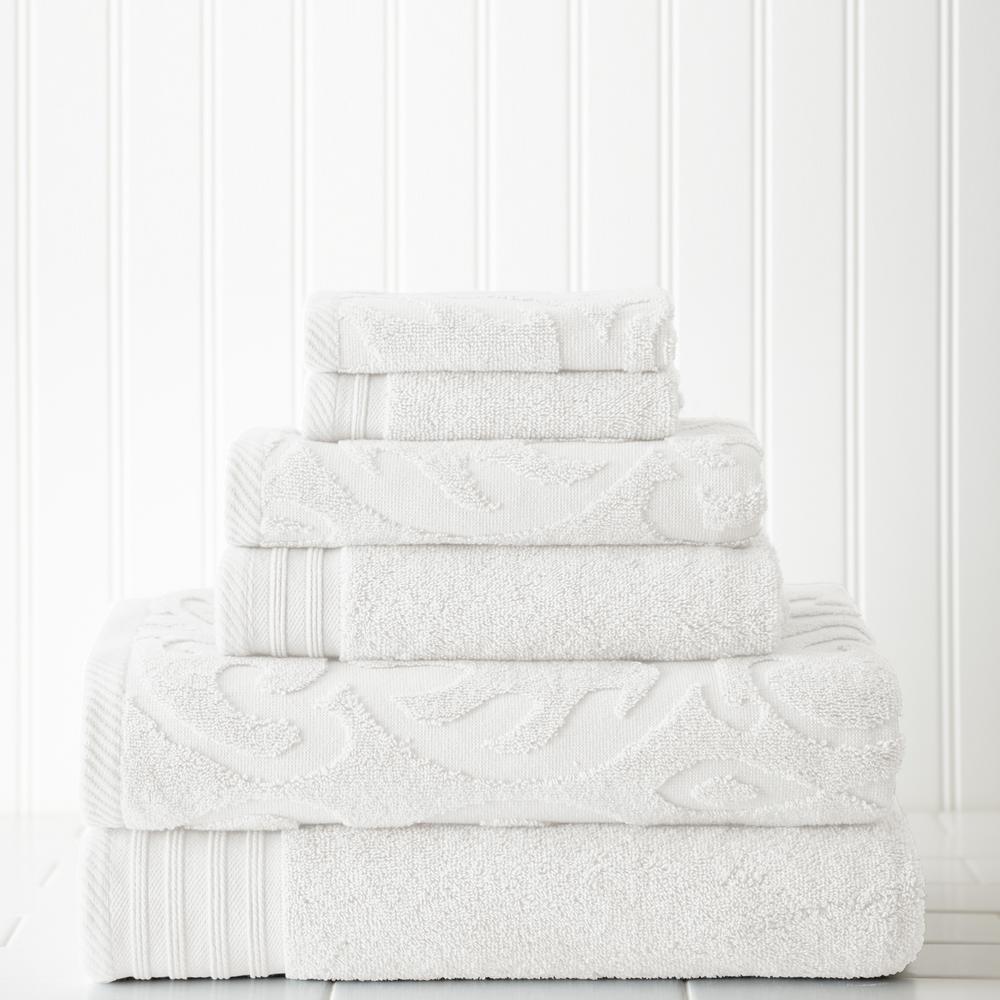 MODERN THREADS 6-Piece White Jacquard/Solid Towel Set-Medallion Swirl was $68.73 now $37.8 (45.0% off)