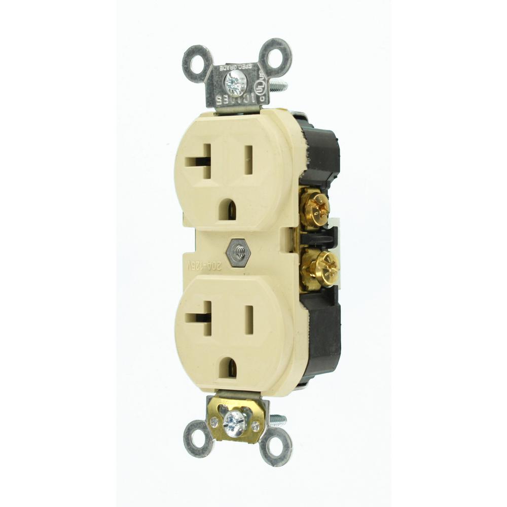 Ivory Commercial Grade Duplex Outlet 20 Amp Electrical Receptacle Heavy