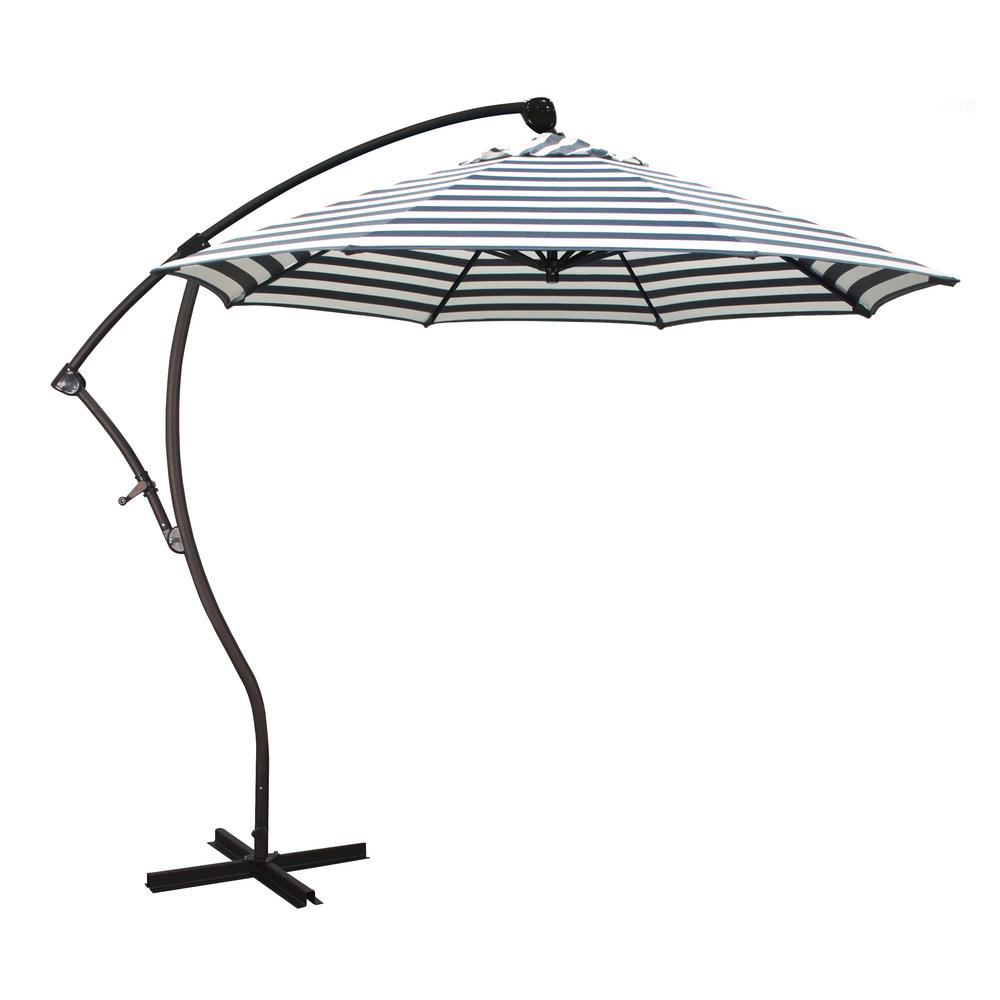 California Umbrella 9 Ft Bronze Aluminum Cantilever Patio Umbrella With Crank Open 360 Rotation In Navy White Cabana Stripe Olefin Ba908117 F96 The Home Depot