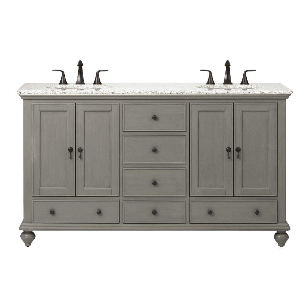 Home Decorators Collection Newport 61 in. W x 21-1/2 in. D Double Bath Vanity in Pewter with ...