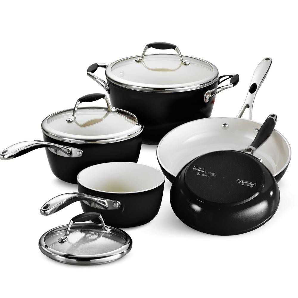Tramontina Gourmet Ceramica Deluxe 8-Piece Metallic Black Cookware Set with Lids by Tramontina