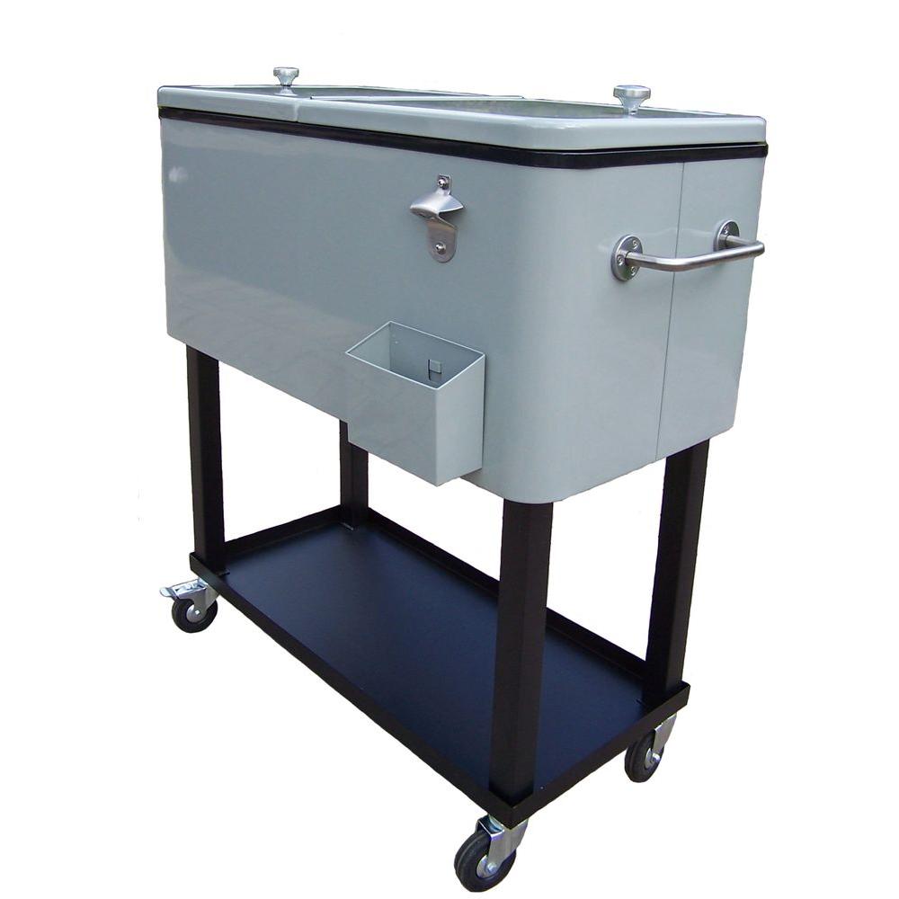 Oakland Living 80 Qt Steel Metallic Silver Patio Cooler Cart Steel Metallic Silver Patio Cooler Cart