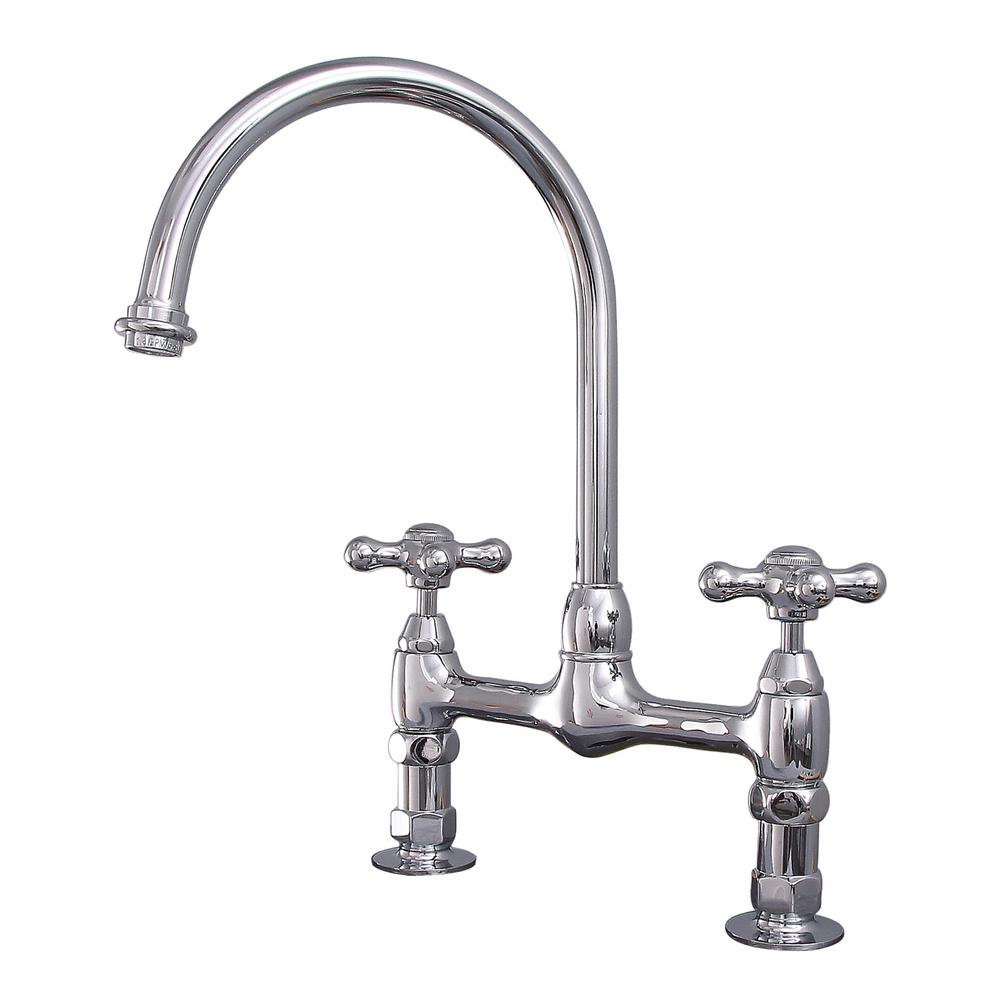 Glacier Bay Pritchard Two Handle Spring Neck Pull Down Sprayer Bridge   Polished Chrome Barclay Products Bridge Faucets Kfb510 Mc2 Cp 64 600 