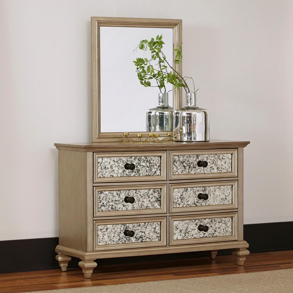 Visions 6 Drawer Silver Gold Champagne Finish Dresser With Mirror Visions 6 Drawer Silver Gold Champagne Finish Dresser With Mirror