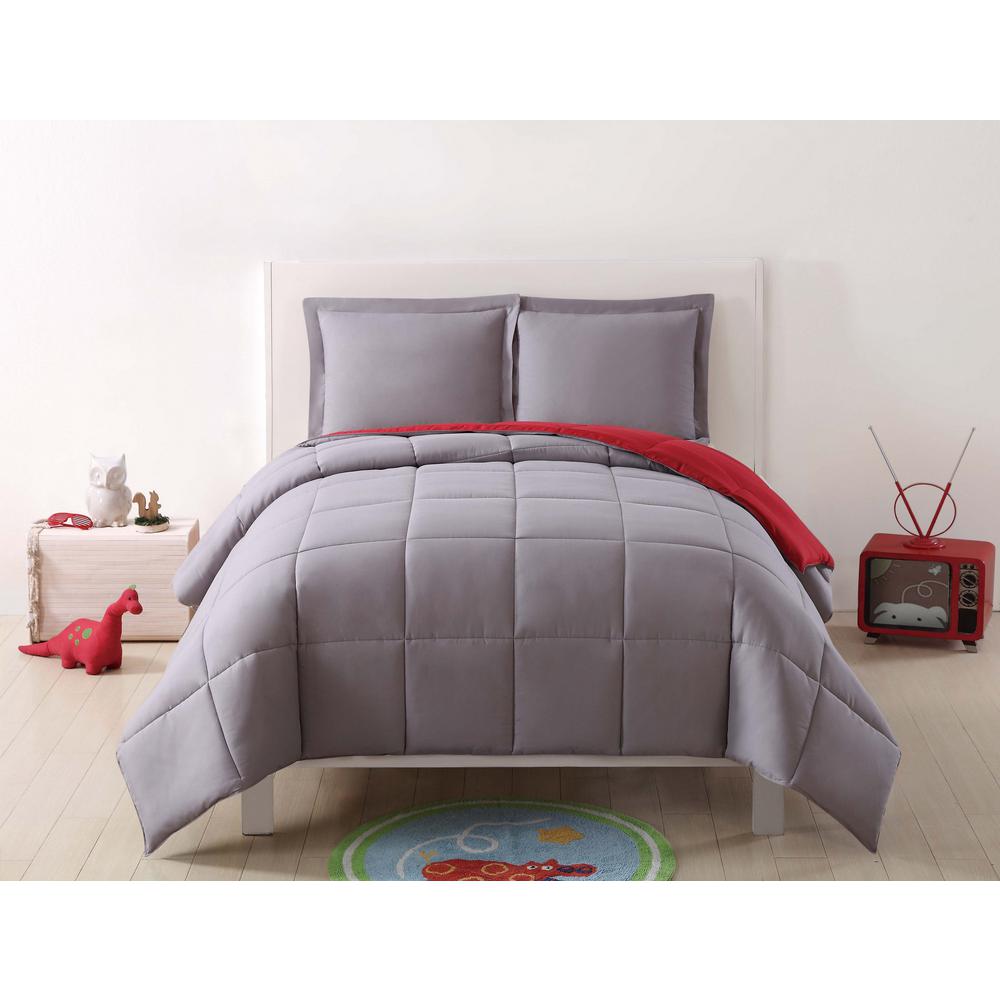 My World Anytime 2 Piece Grey And Red Twin Xl Comforter Set