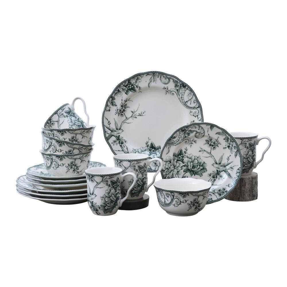 222 Fifth Adelaide 16Piece Green Porcelain Dinnerware Set