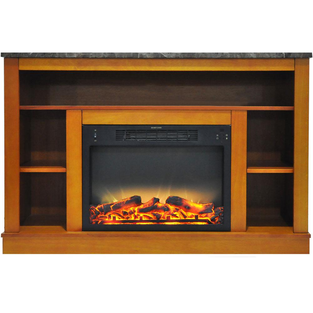 Cambridge 47 In Electric Fireplace With Enhanced Log Insert And Electric Fireplace With Enhanced Log Insert And Teak Mantel