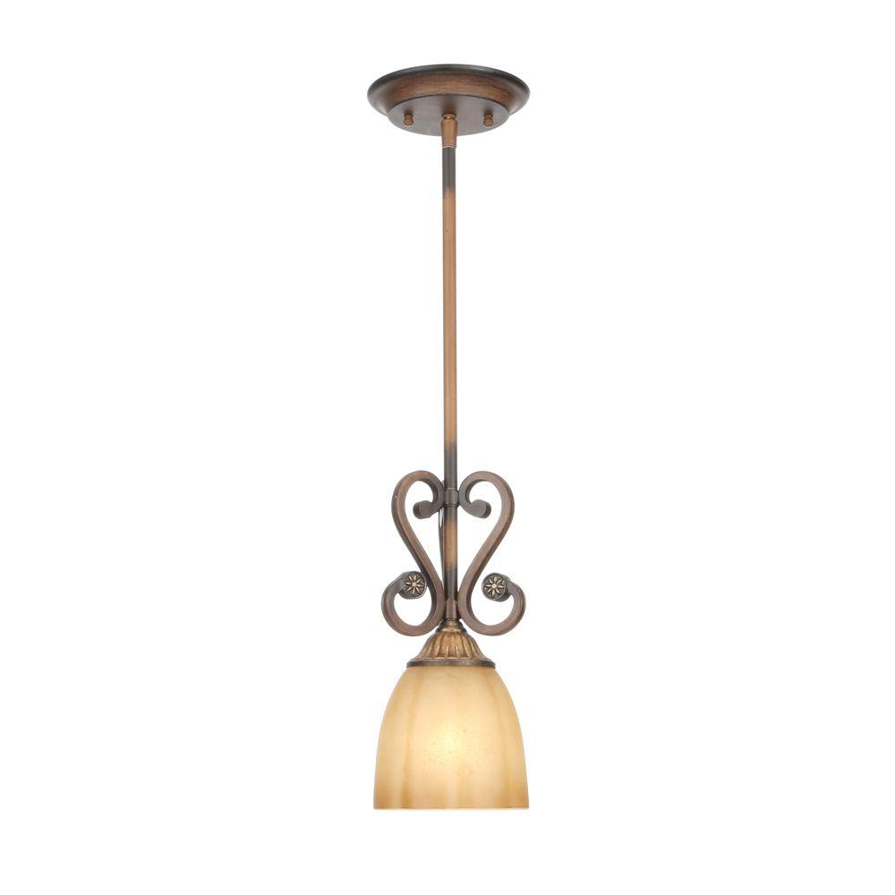 Hampton Bay Chateau Deville 1 Light Walnut Mini Pendant With Champagne Glass Shades The Home Depot