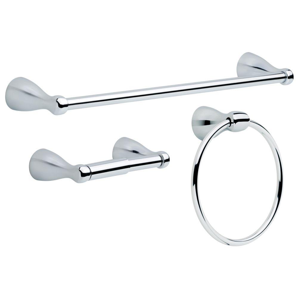 Chrome Hand Towel Holder Delta Bath Accessories The Foundations 3 Piece Bath Hardware Set With Towel Ring Toilet Paper Holder And 18