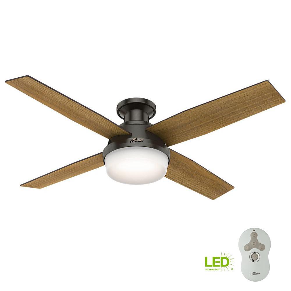 Hunter Ceiling Fans Lighting The Home Depot Dempsey 52 In Low Profile Led Indoor Noble Bronze Ceiling Fan