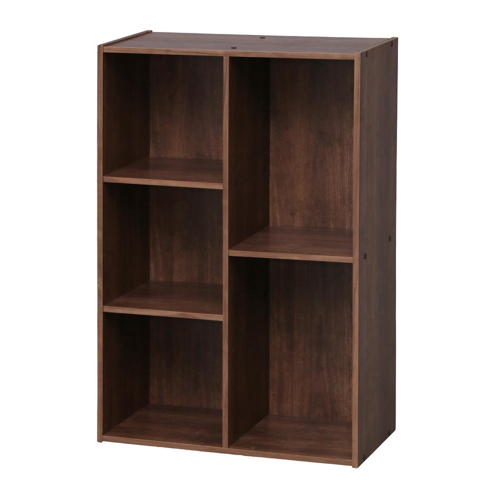 IRIS 5-Compartment Brown Wood Organizer Bookcase Storage Shelf 596216 - The Home Depot