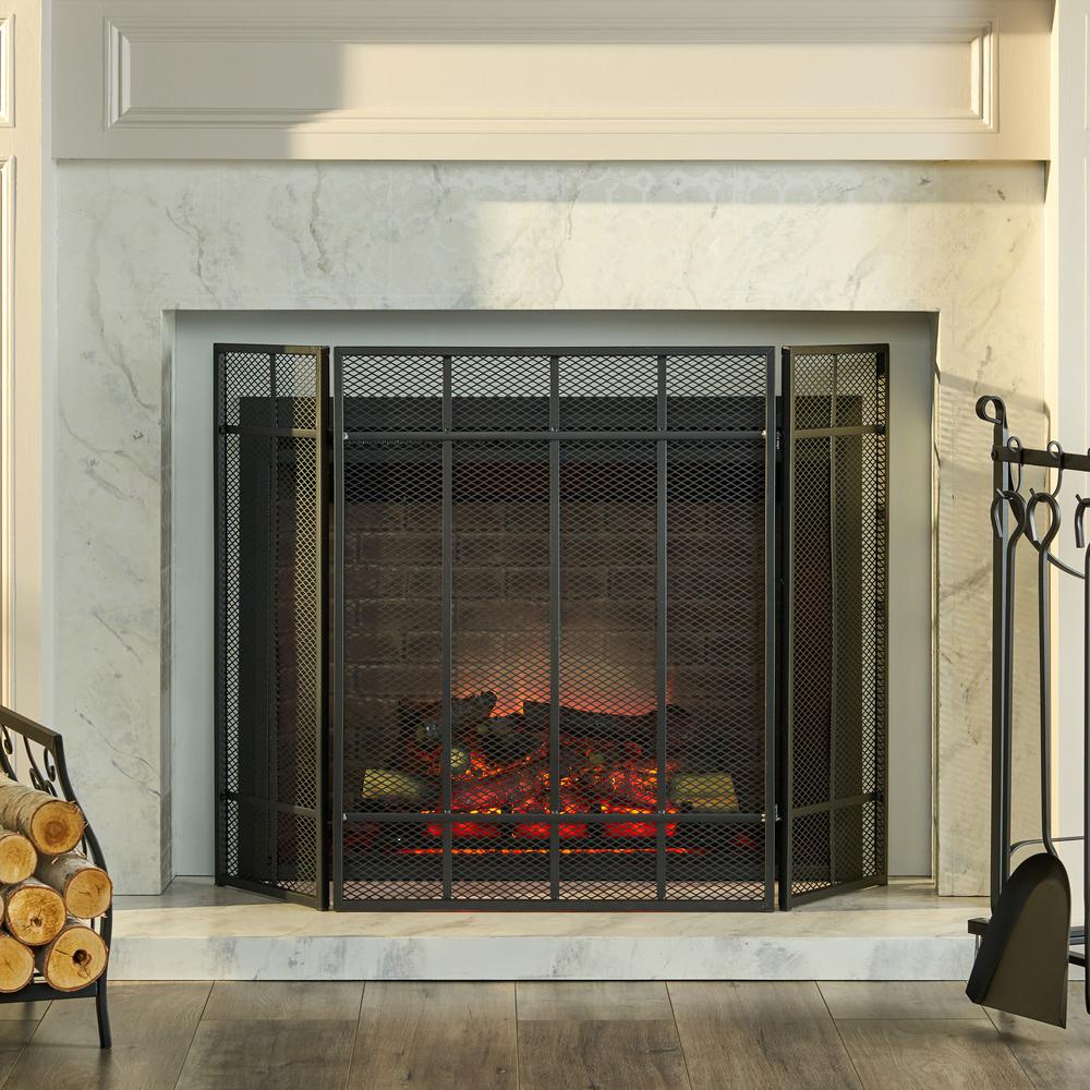 Fireplace Panel Screen - Noble House Capaum Matte Black Metal 3 Panel Fireplace Screen 71572 The Home Depot