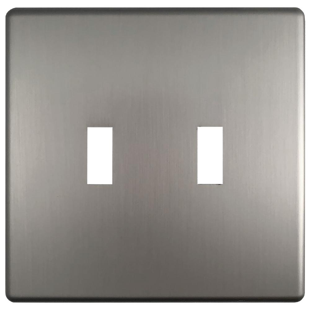 Hampton Bay Kentley Screwless Steel 2Toggle Wall Plate, Brushed Nickel