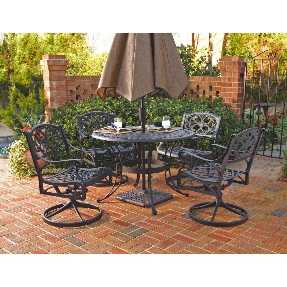 Biscayne Round Metal Patio Furniture Dining Sets Biscayne 48 In Black 5 Piece Round Swivel Patio Dining Set
