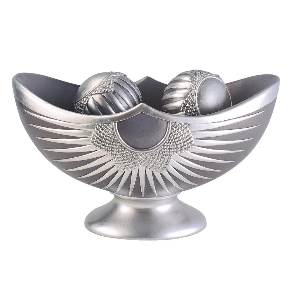 OK LIGHTING Gray Solar Polyresin Decorative Bowl With SpheresOK4198B