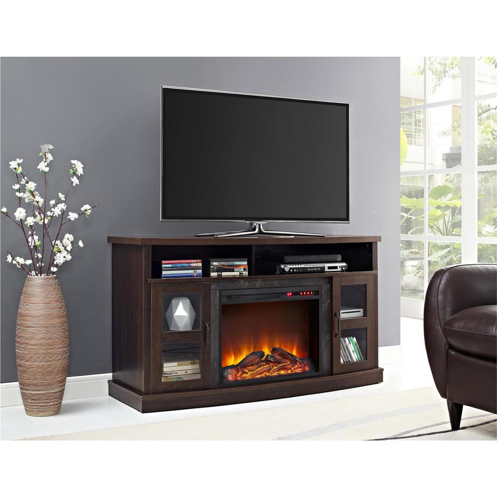 Barrow Creek 53.5 in. Electric Fireplace TV Stand Console in Espresso with Glass Doors