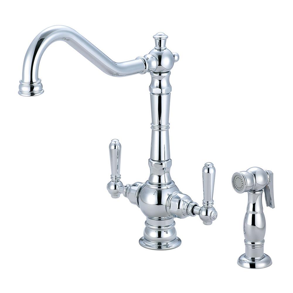 Pioneer Faucets Americana 2 Handle Standard Kitchen Faucet With Side   Polished Chrome Pioneer Faucets Standard Spout Faucets 2am401 64 1000 