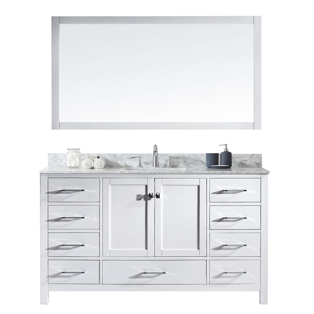 Virtu Usa Caroline Avenue 60 In W Bath Vanity In White With Marble Vanity Top In White With Square Basin And Mirror