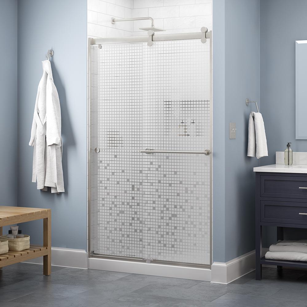 Delta Crestfield 48 X 71 In Frameless Contemporary Sliding Shower Door In Nickel With Mozaic