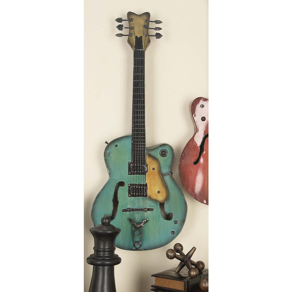 14 In X 35 New Traditional Red And Blue Electric Guitar Metal Wall Decor 2 Pack