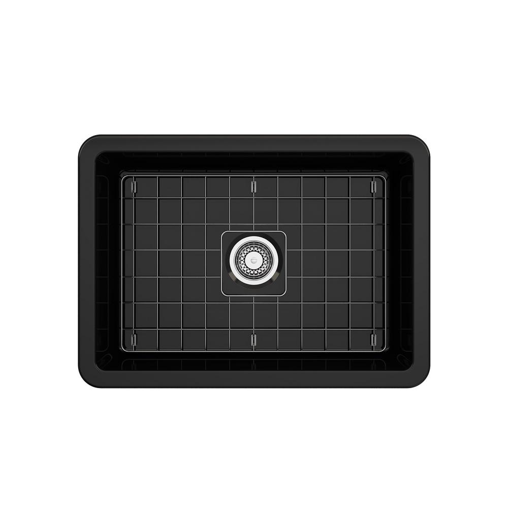 Bocchi Sotto Undermount Fireclay 27 In Single Bowl Kitchen Sink With Bottom Grid And Strainer In Black 1360 005 01 The Home Depot