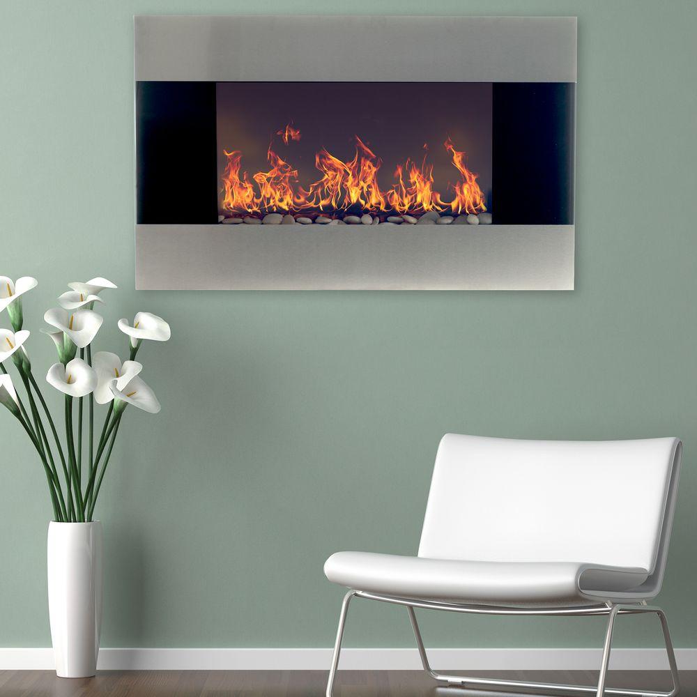 Northwest 35 In Stainless Steel Electric Fireplace With Wall