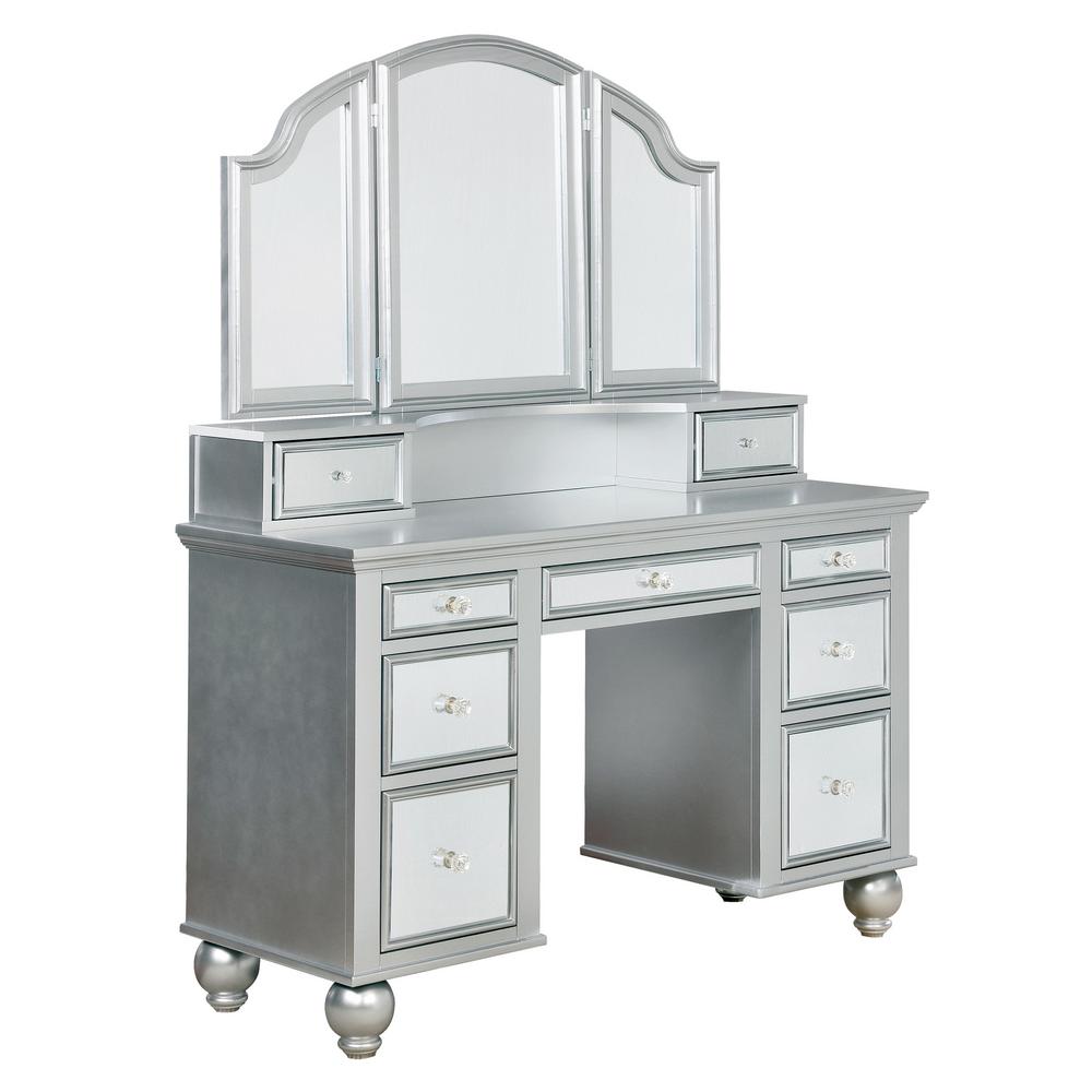 Furniture Of America Serena 2 Piece Silver Mirror Panel Vanity Set Furniture Of America Serena 2 Piece Silver Mirror Panel Vanity Set