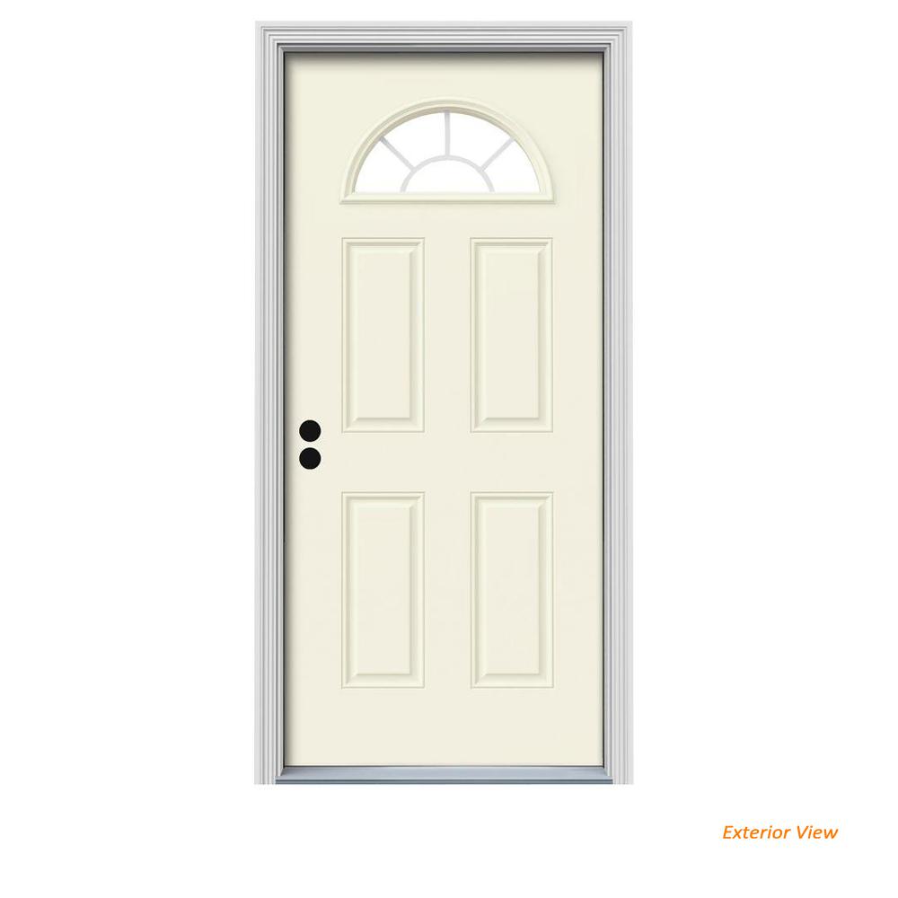 Beige Front Doors Exterior The Home Depot 36 In X 80 Fan Lite Vanilla Painted Steel Prehung Right Hand