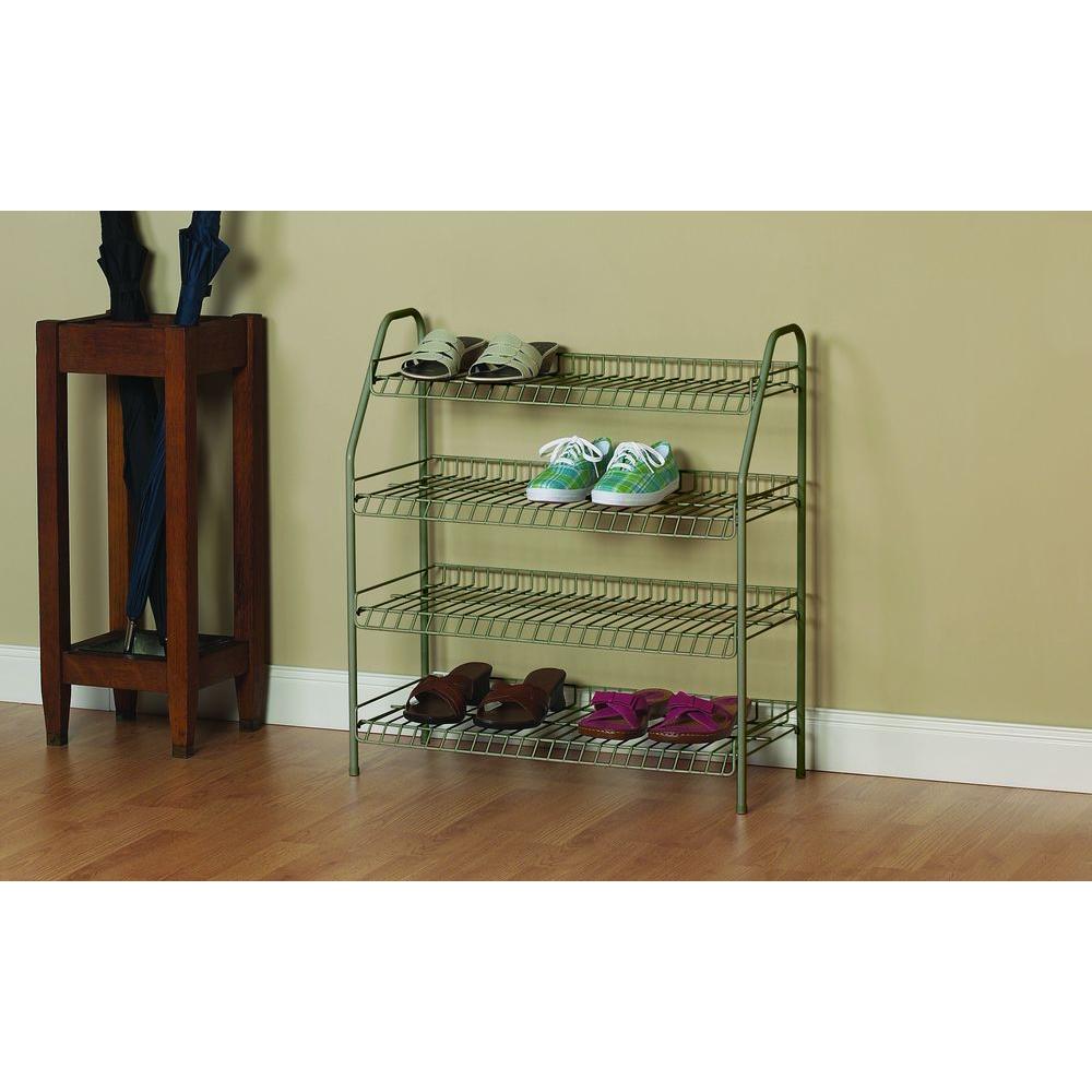 Closetmaid 28 In H X 26 In W X 12 In D 4 Shelf 12 Pair Ventilated Wire Shoe Organizer In Nickel 38131 The Home Depot