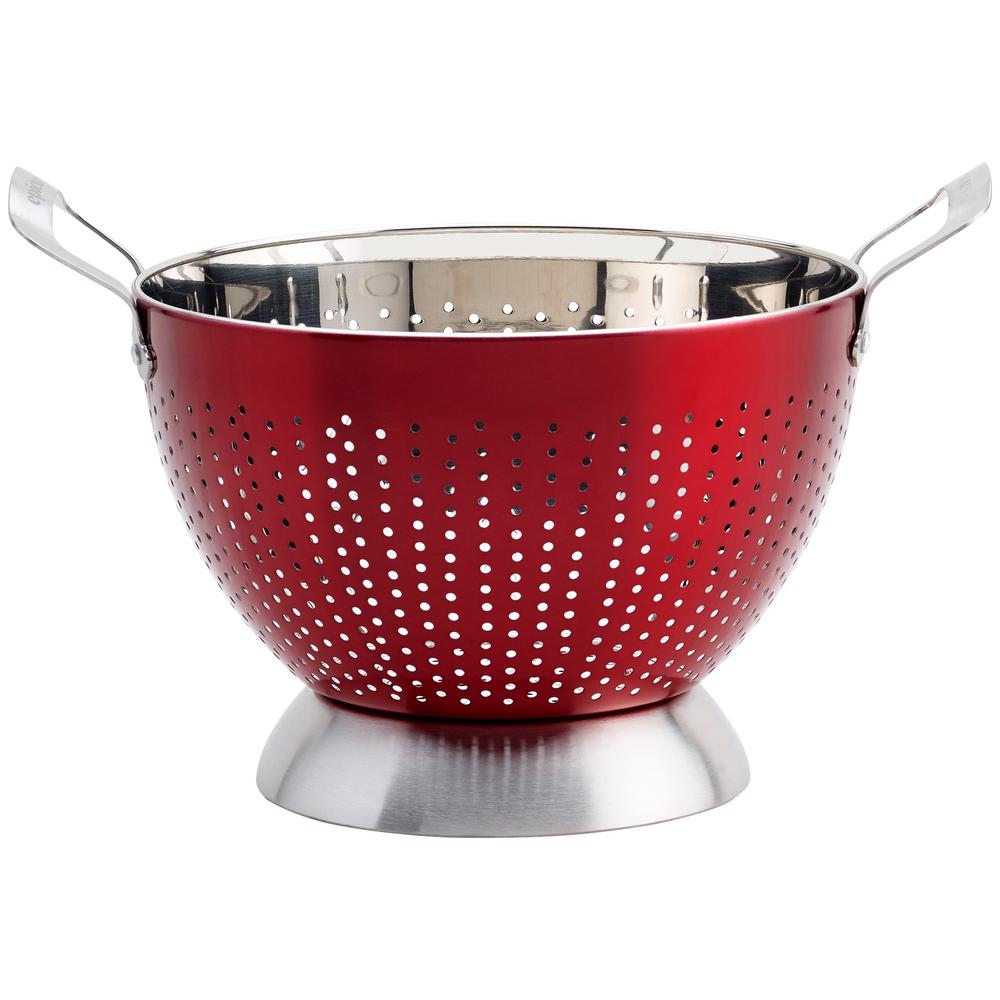 red metal colander