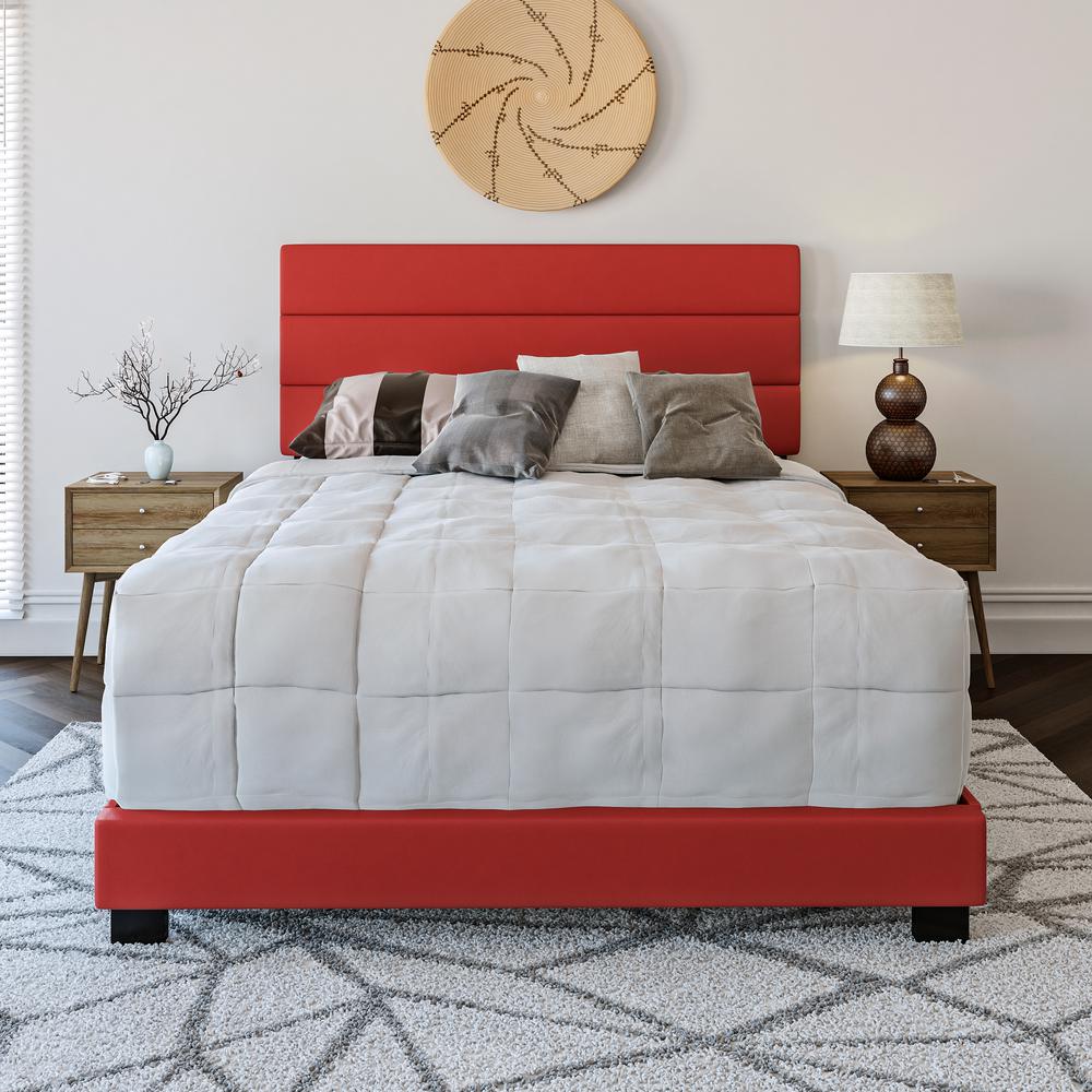 Rest Rite Vivian Faux Leather Red Queen Upholstered Platform Bed Frame
