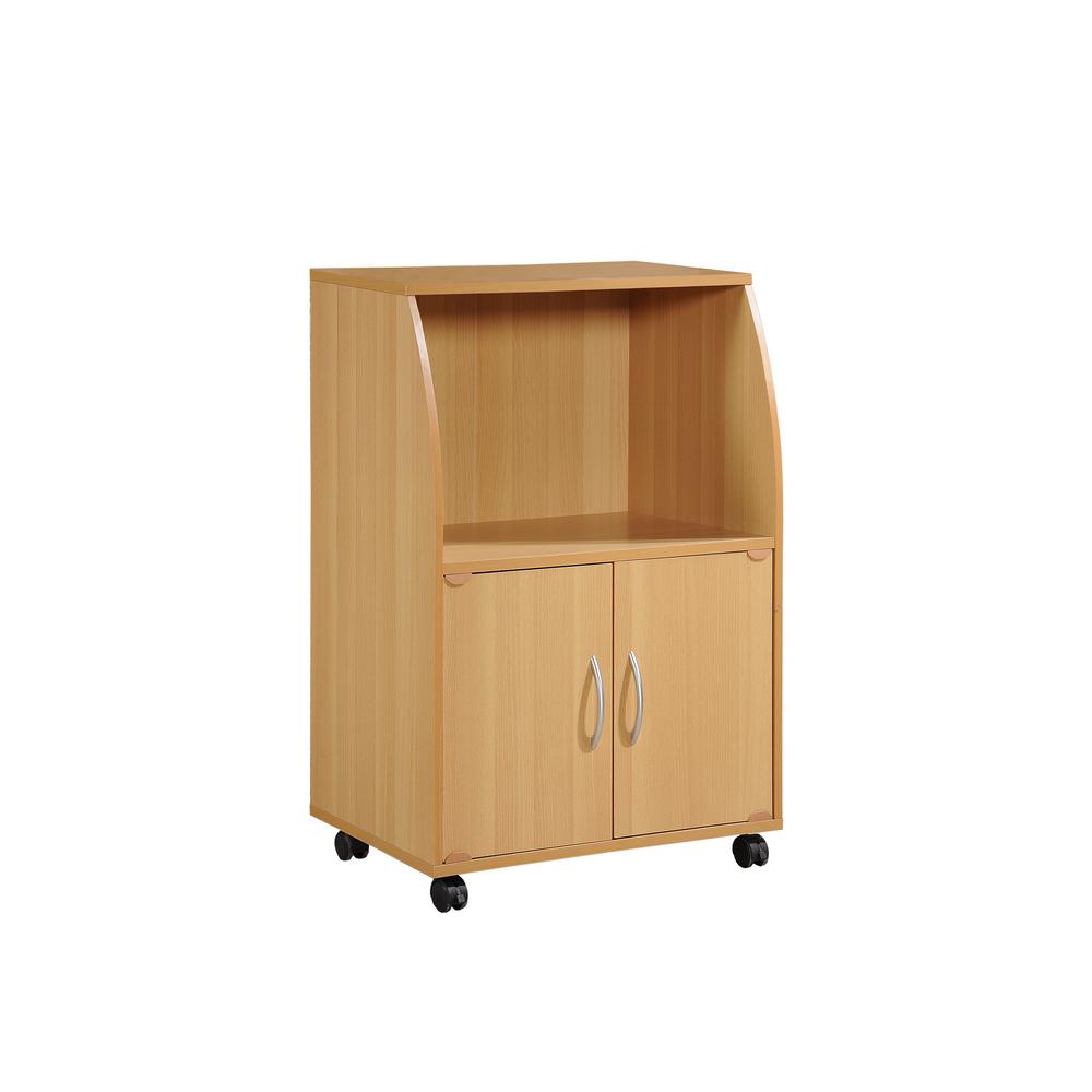 Hodedah Beech Microwave Cart With Storage Hik74 Beech The Home Depot