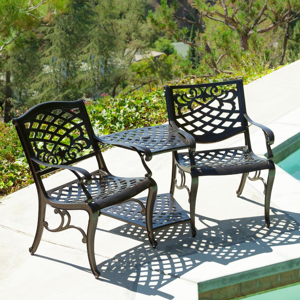 Sarasota Bronze 3 Piece Aluminum Patio Conversation Set 2639 The Sarasota Bronze 3 Piece Aluminum Patio