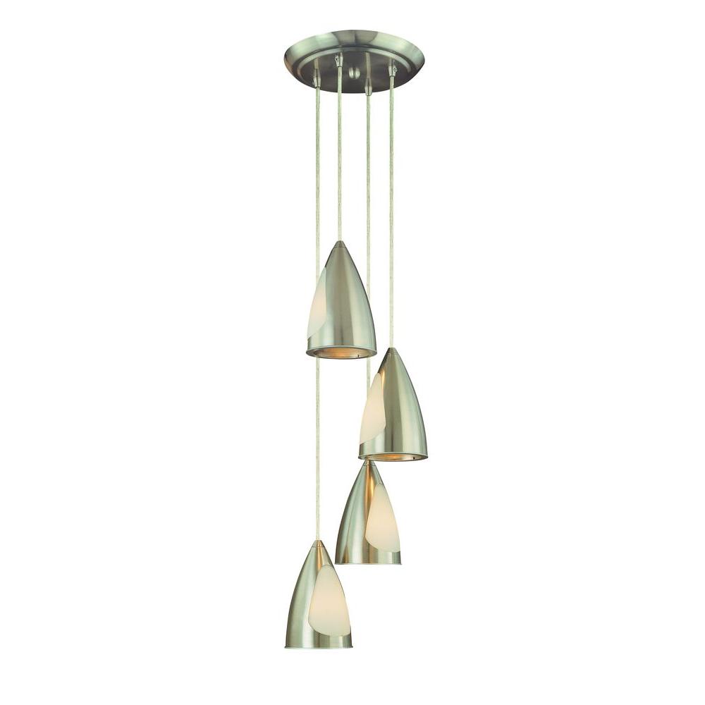 UPC 008938600712 product image for Hampton Bay 4-Light Brushed Steel Staggered Pendant Chandelier with Metal and Gl | upcitemdb.com