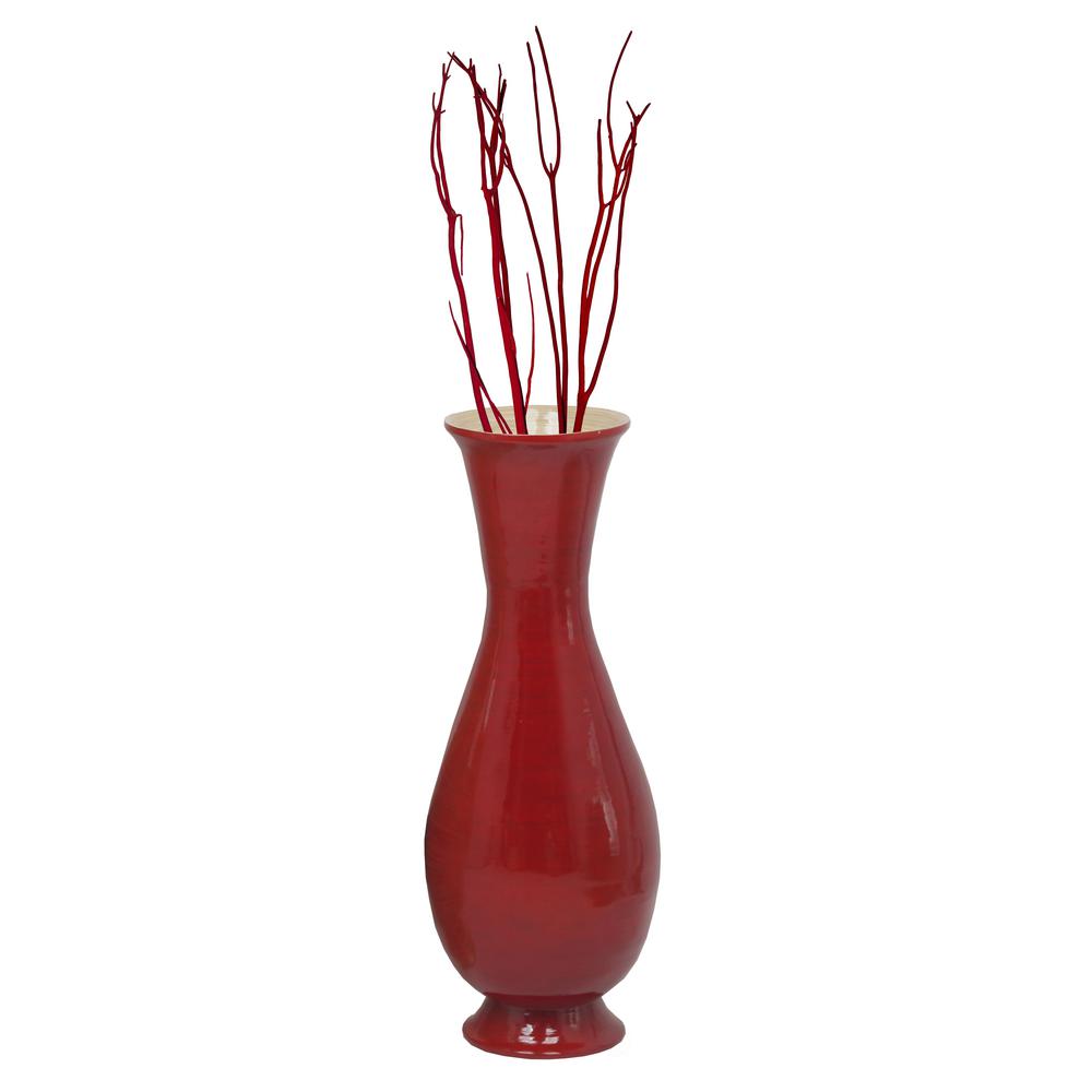 Quickway Imports 31 In Tall Red Modern Handmade Bamboo Floor Vase