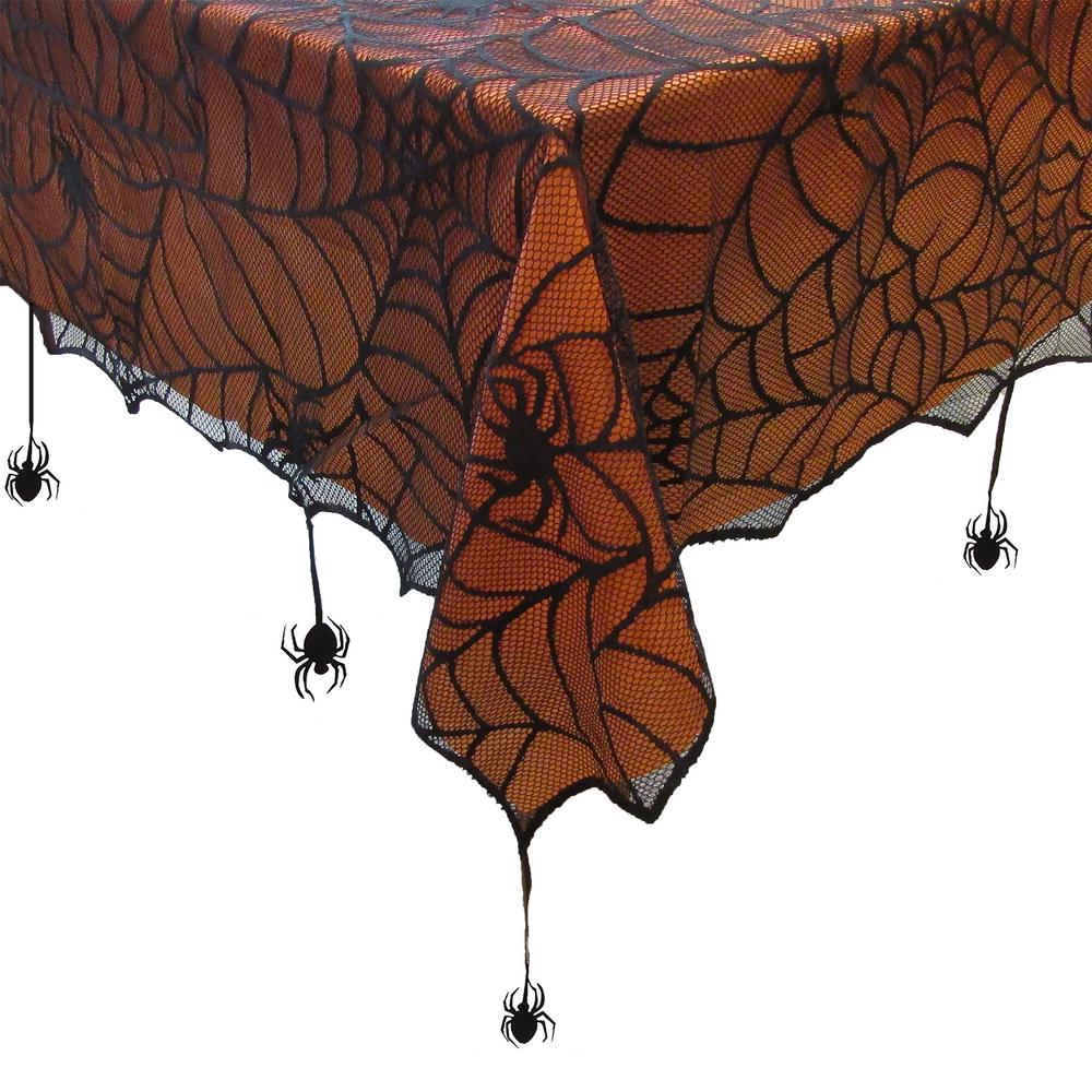 GARDOM Lace Table Cloth Perfect Decorations for Halloween Costume Parties and Scary Themed Parties Black SpiderWeb Lace Tablecloth+Lamp Cover 2PCS 