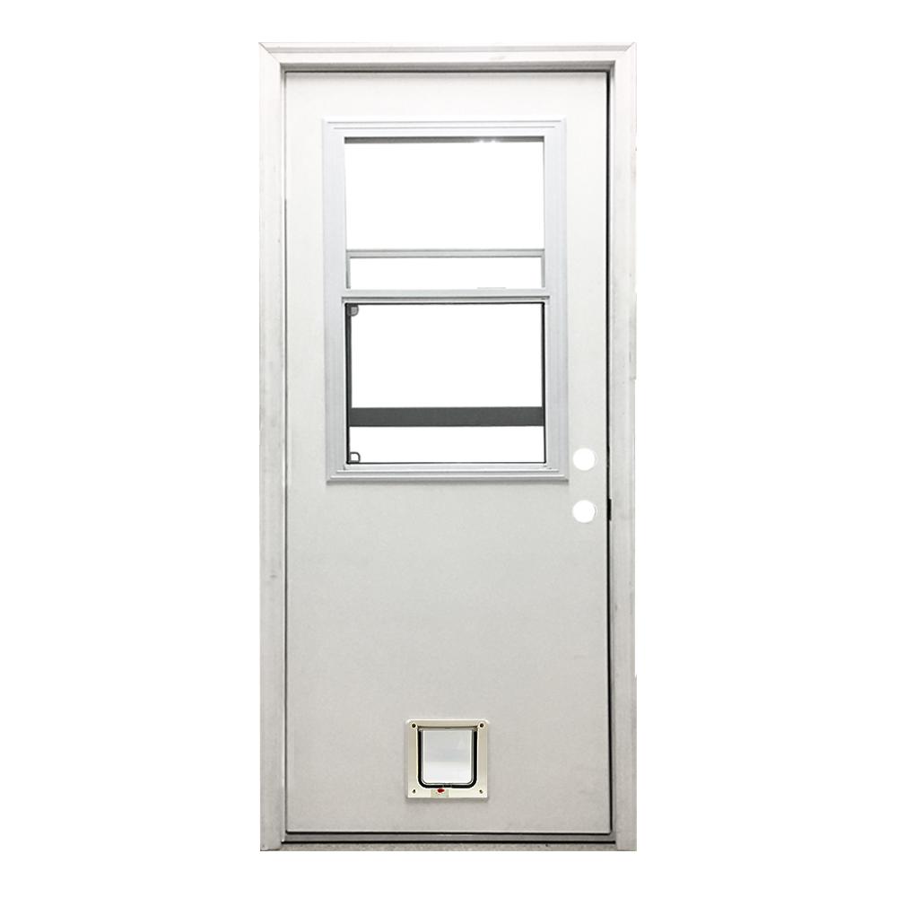 Steves Sons 30 In X 80 In Classic Clear Vented Half Lite Lhis White Primed Fiberglass Prehung Front Door With Small Cat Door