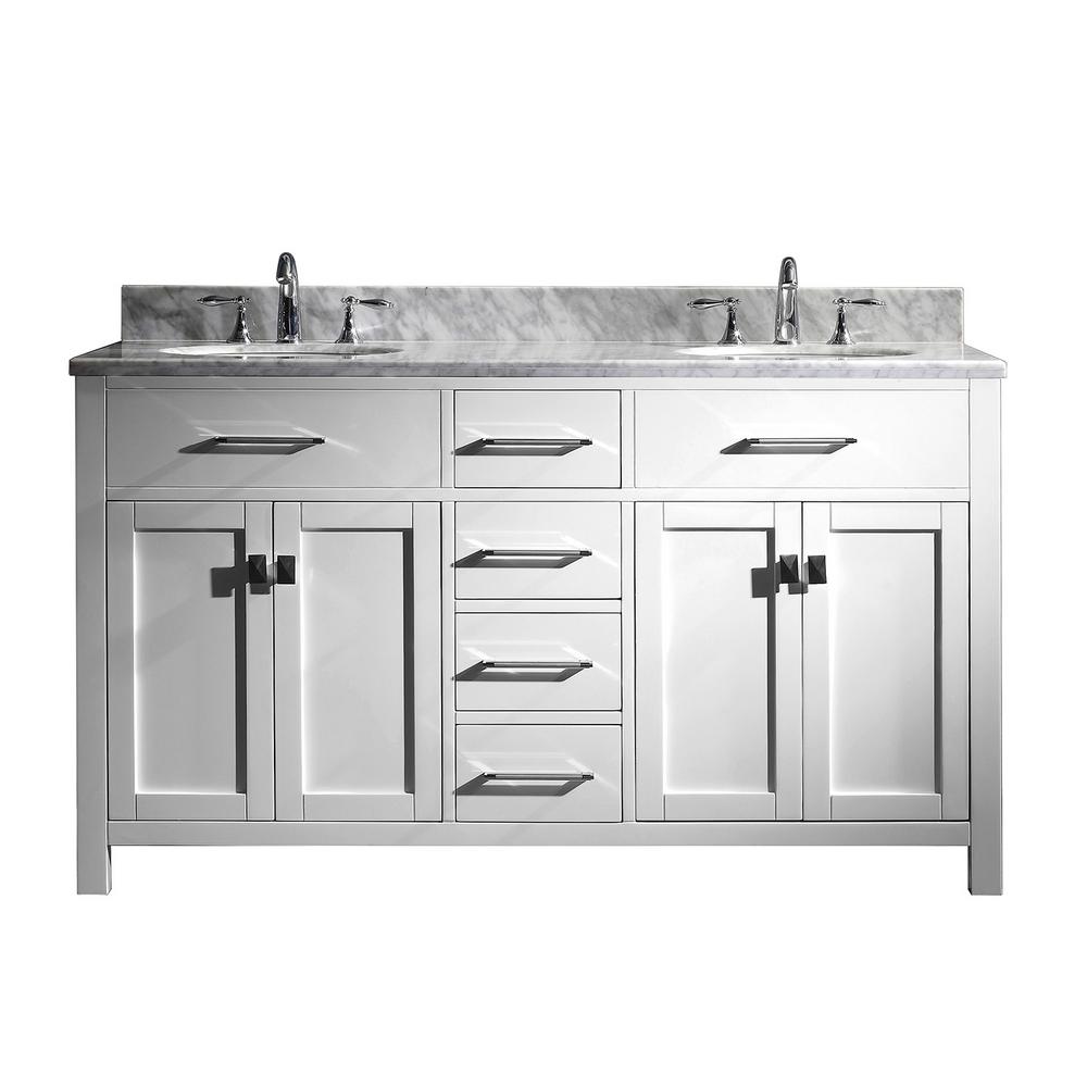Virtu Usa Ine 60 In W Bath Vanity White With Marble Top Round Basin
