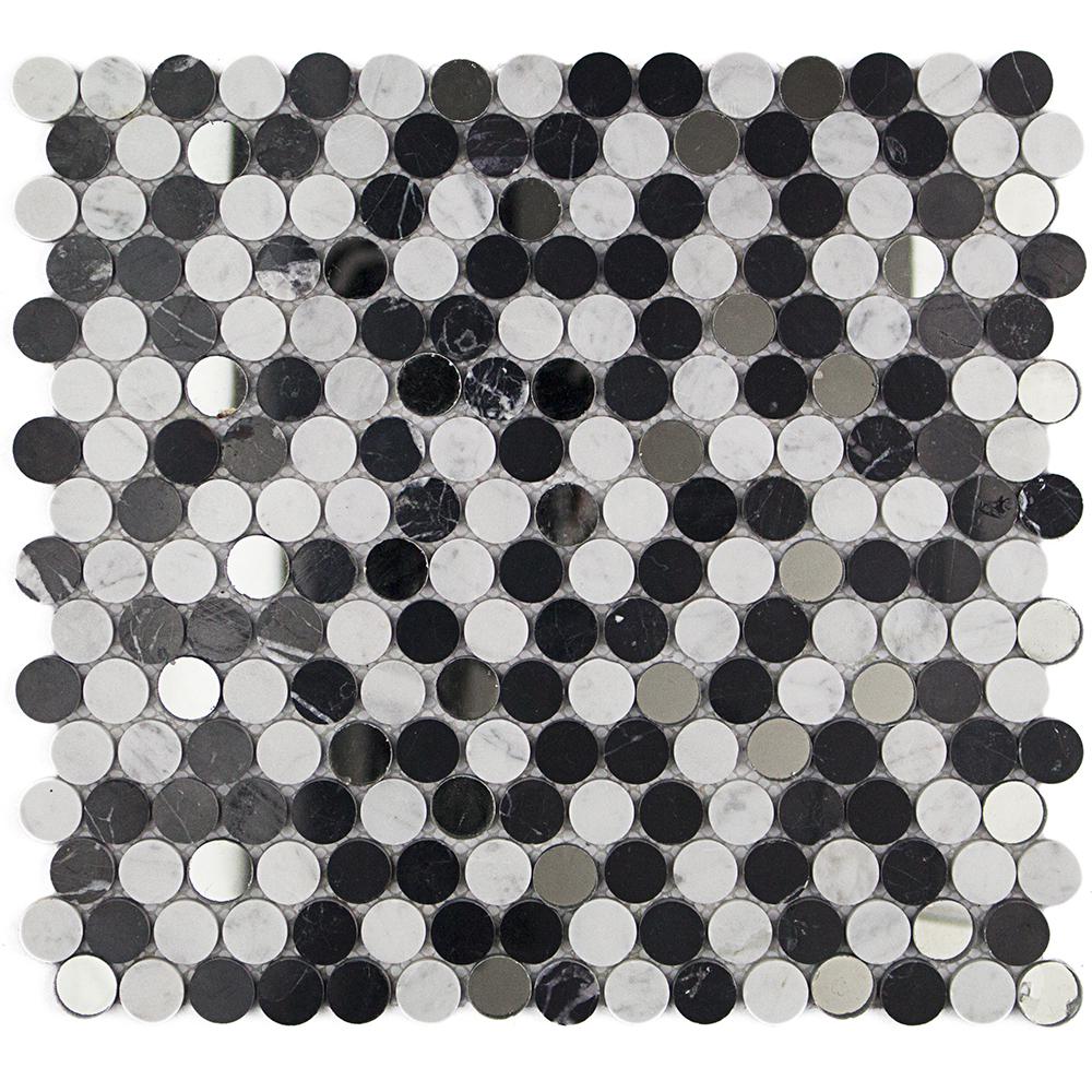 Ivy Hill Tile Mirage Penny Round Black And White 11 25 In X 12 75 Ivy Hill Tile Mirage Penny Round Black