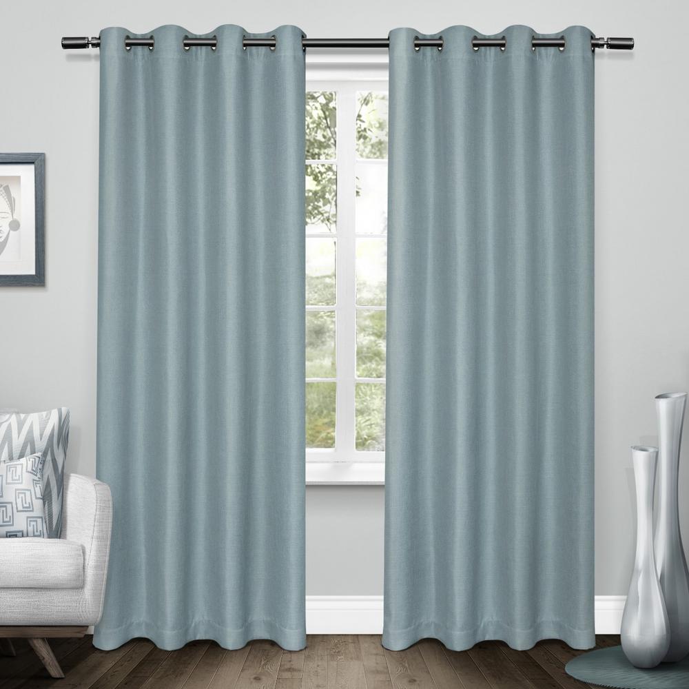 Tweed Turquoise Textured Linen Blackout Grommet Top Window Curtain