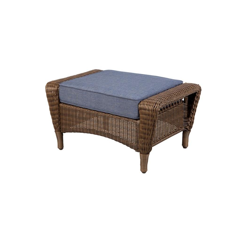 Hampton Bay Spring Haven Brown All-Weather Wicker Outdoor Patio Ottoman with Sky... by Hampton Bay