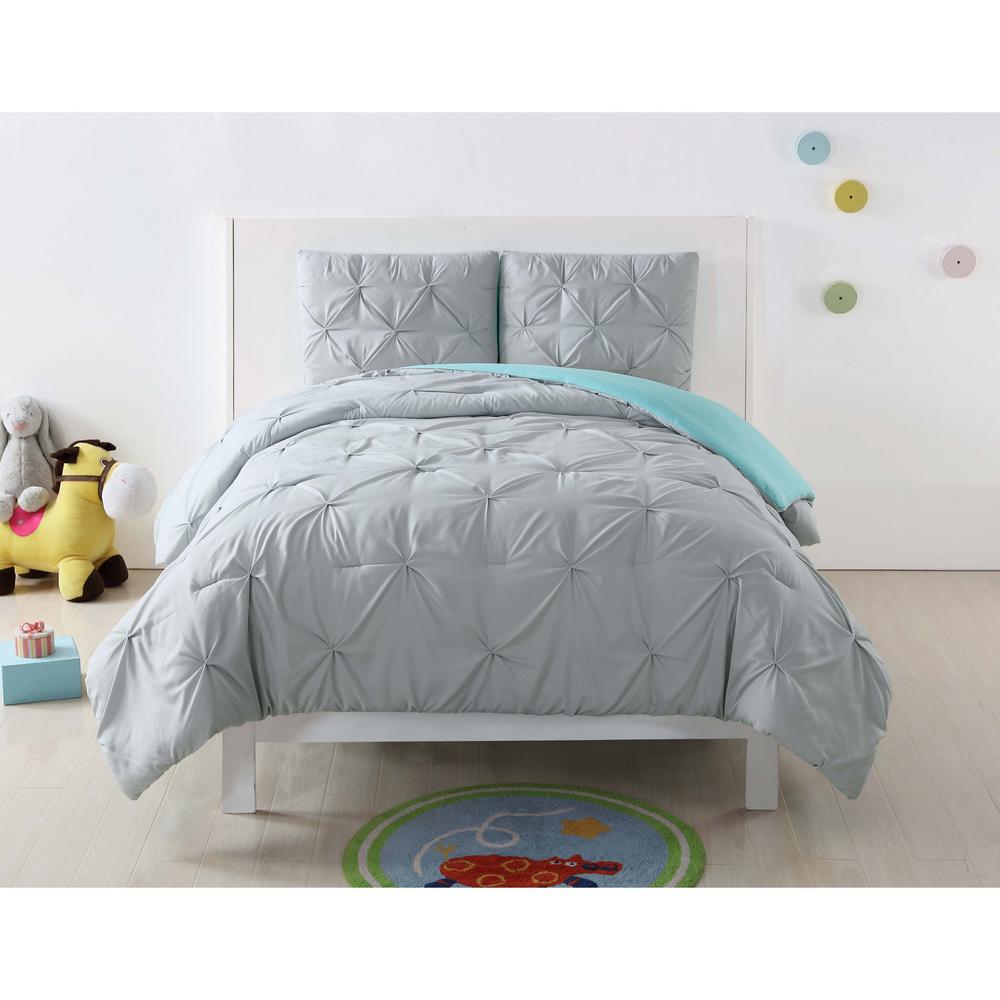 My World Pleated 3 Piece Silver Grey And Turquoise Duvet Full