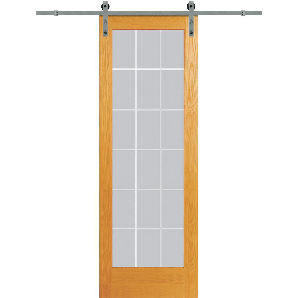 36 In X 96 Clear 18 Lite V Groove Unfinished Pine Single Sliding Barn Door With Wood Hardware Kit