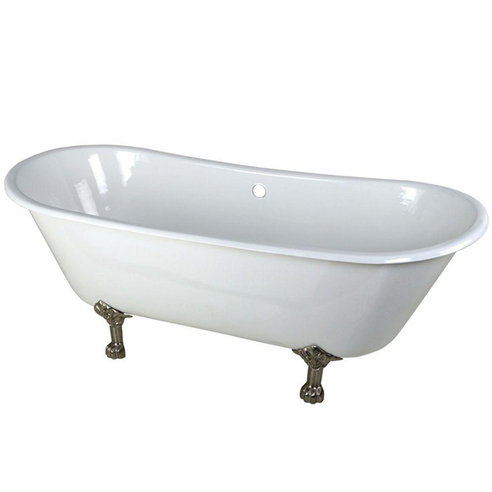 Porcelain Enameled Cast Iron Bathtubs Bath The Home Depot 5 6 Ft Cast Iron Satin Nickel Claw Foot Double Slipper Tub