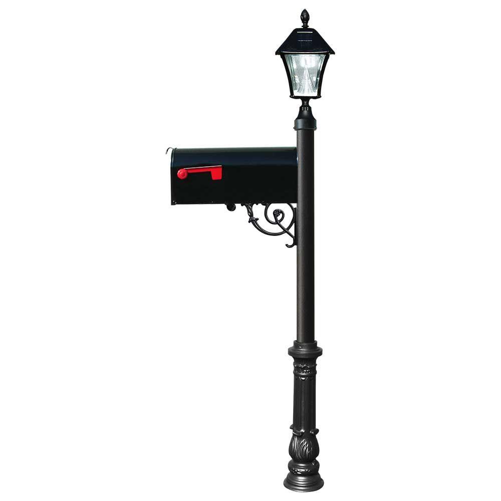 Qualarc Lewiston Mailbox Collection Post With Economy 1 Mailbox Ornate Base And Solar Lamp In Black Lpst 700 E1sl The Home Depot