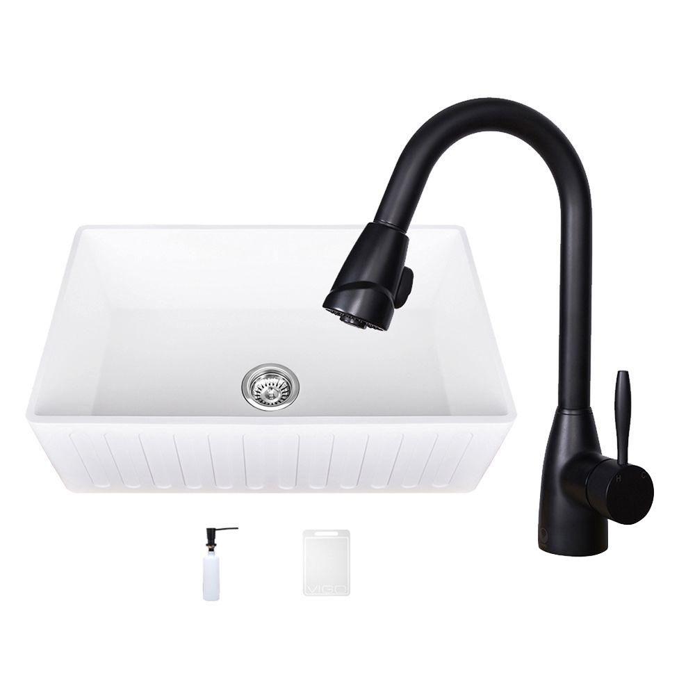 VIGO AllinOne 30 in. 0Hole Matte Stone Farmhouse Kitchen Sink and