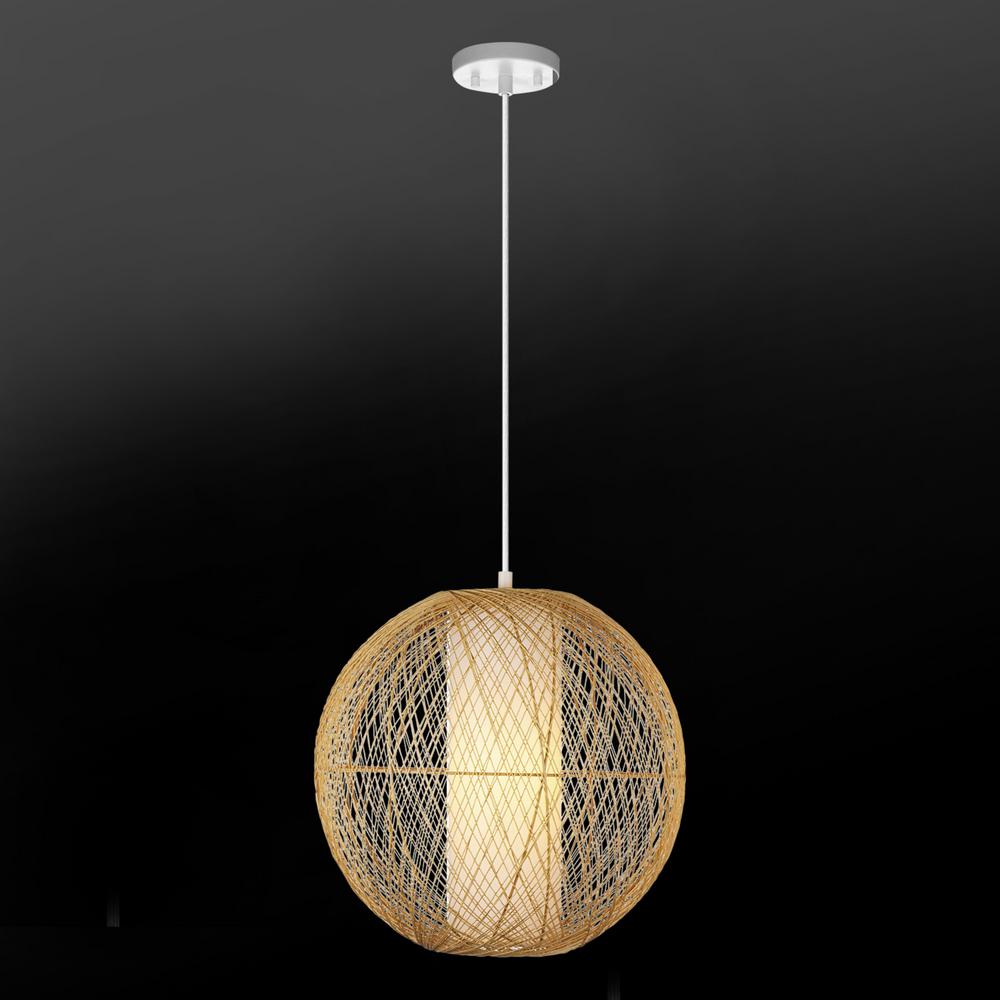 Globe Electric 1 Light White Pendant With Natural Rattan Shade And Designer Cloth Cord Vintage Incandescent Bulb Included 61014 The Home Depot Globe Electric 1 Light White Pendant, Cloth Covered Lamp Cord Home Depot