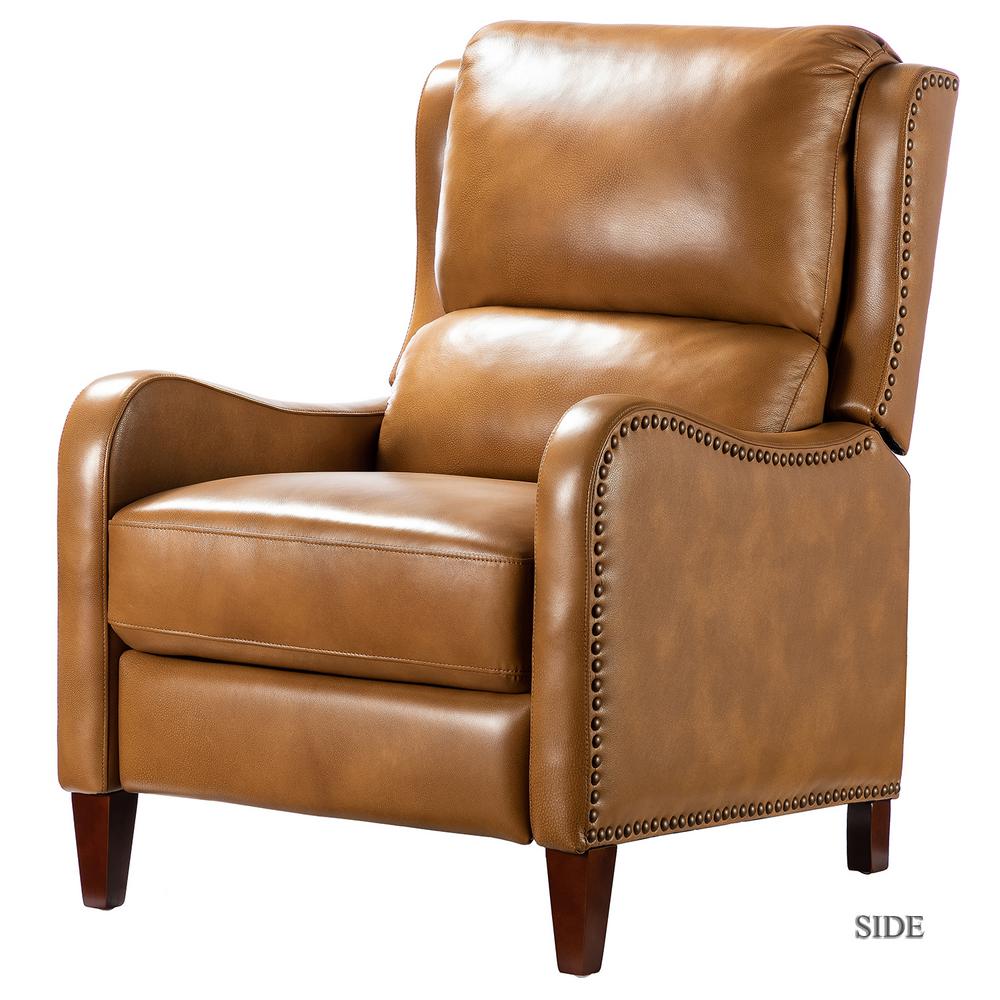 JAYDEN CREATION Hyde Camel Nailhead Genuine Cigar Leather Recliner