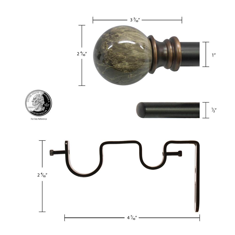 Decopolitan 72 In 144 In Double Curtain Rod In Brown With Core Marble Ball Finial 30024 72br The Home Depot