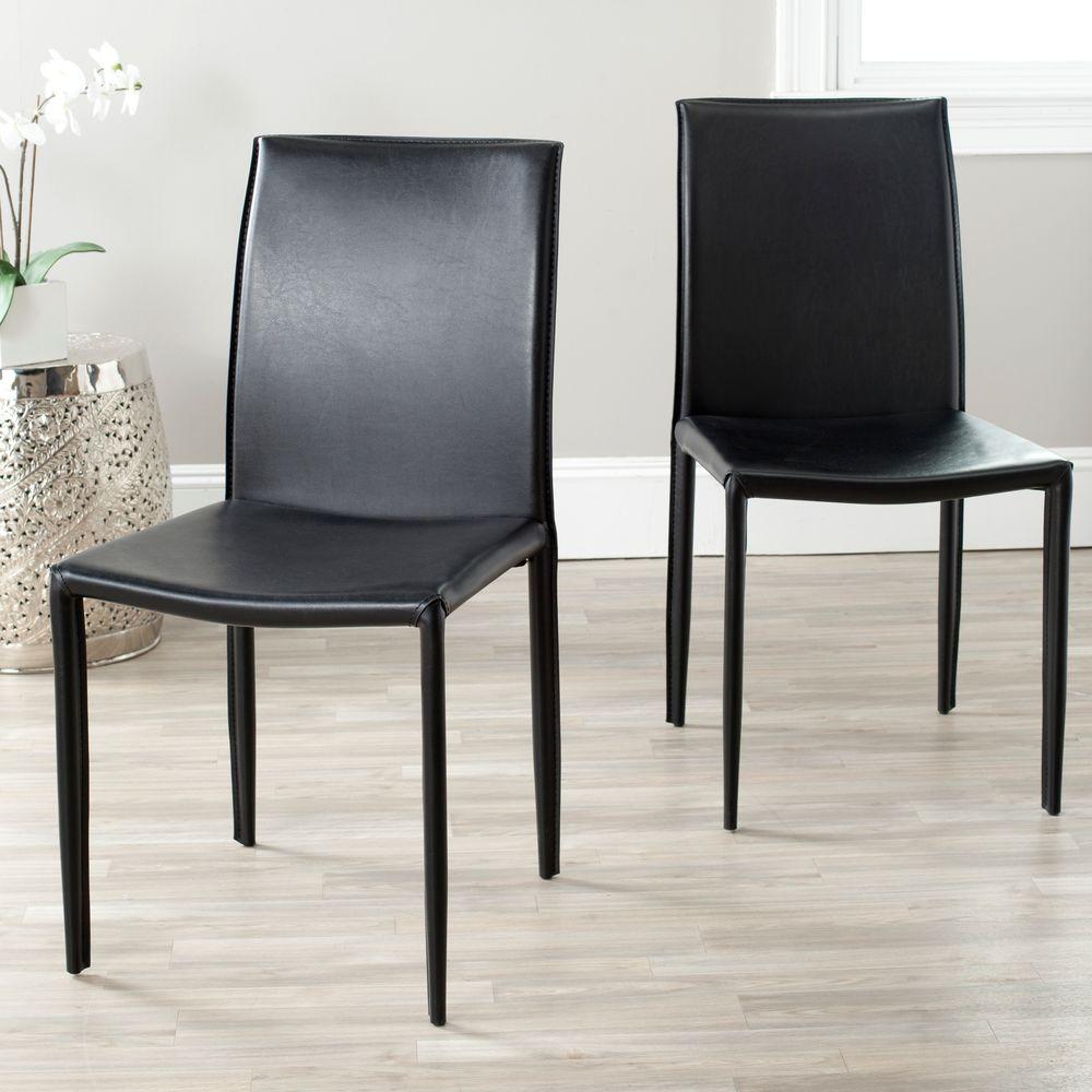 Safavieh Karna Black Bonded Leather Dining ChairFOX2009BSET2 The